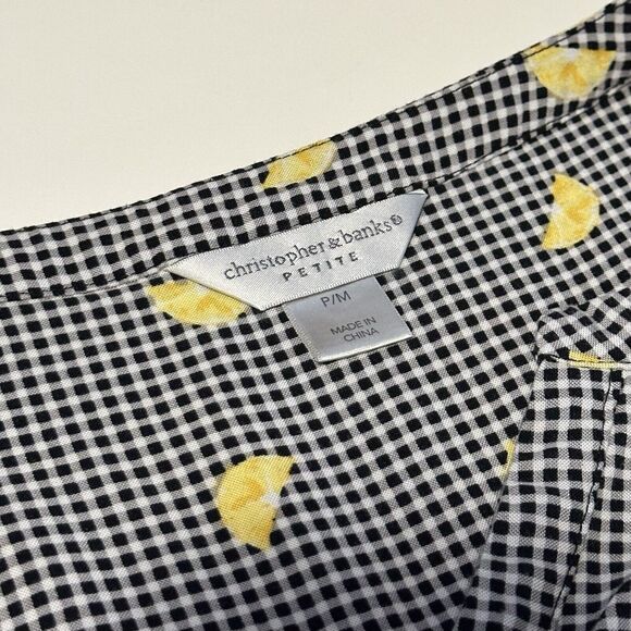 Lemon Blouse Christopher & Banks Women Black/White Gingham Flowy Size PM - Picture 3 of 4